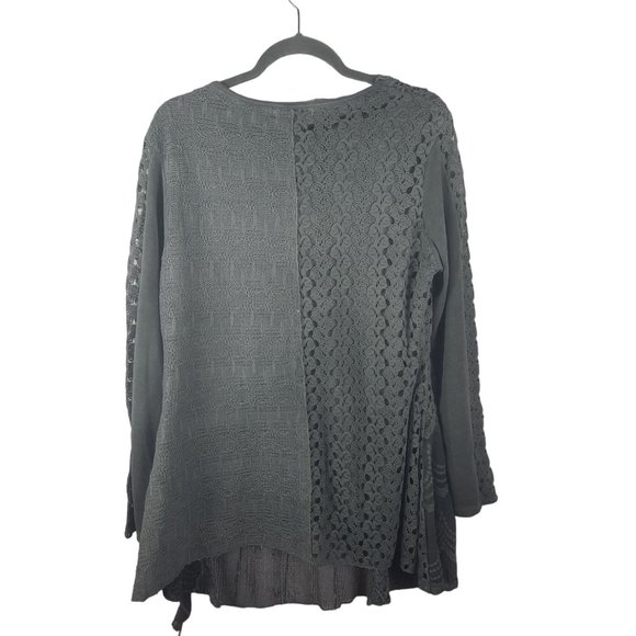 Simply Couture Lace Blouse Long Sleeve Cowl Neck Chiffon Layers Shirt - Picture 4 of 14